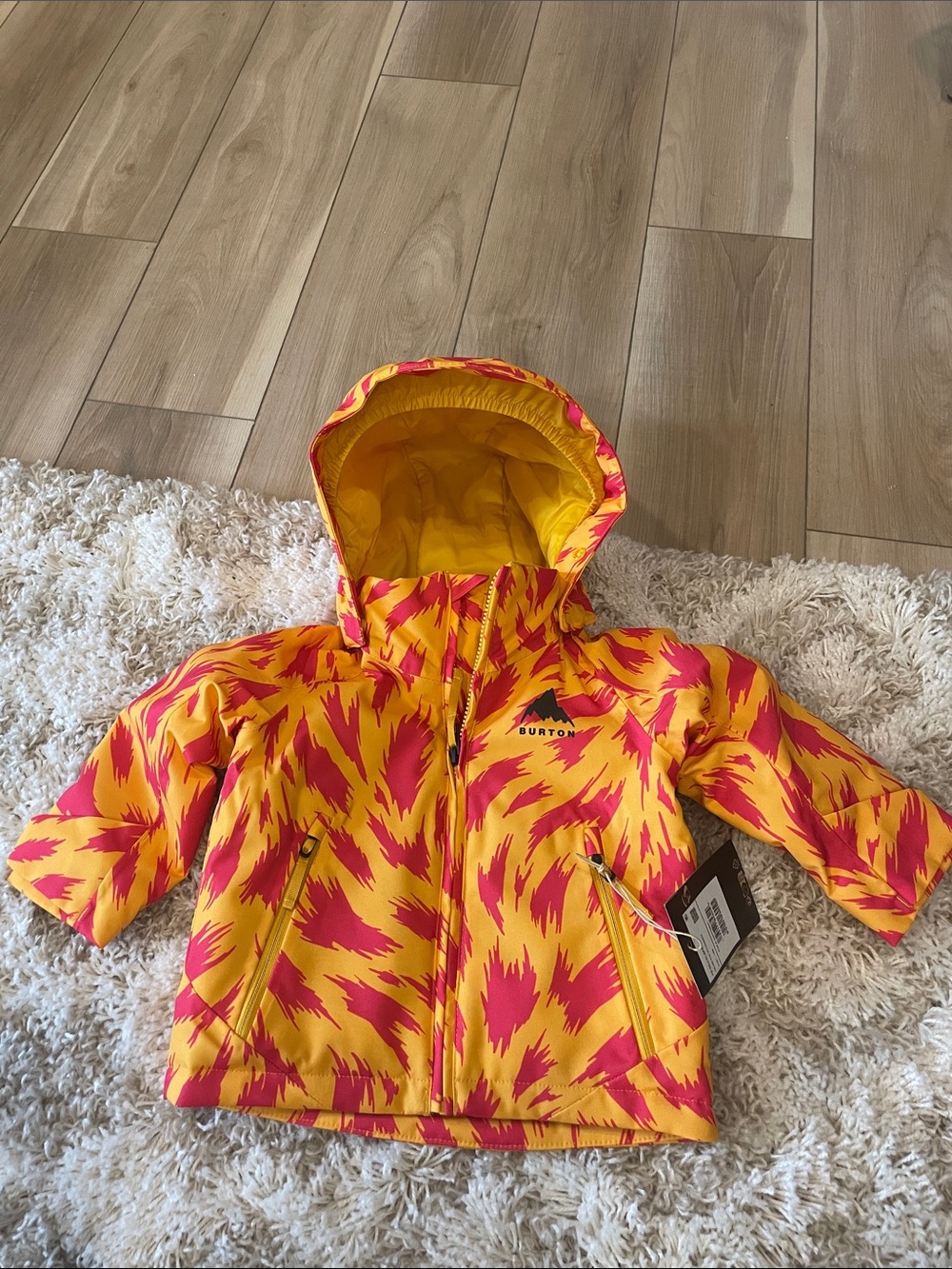 New Burton Kids Yellow and Pink Patterned Hooded Jacket